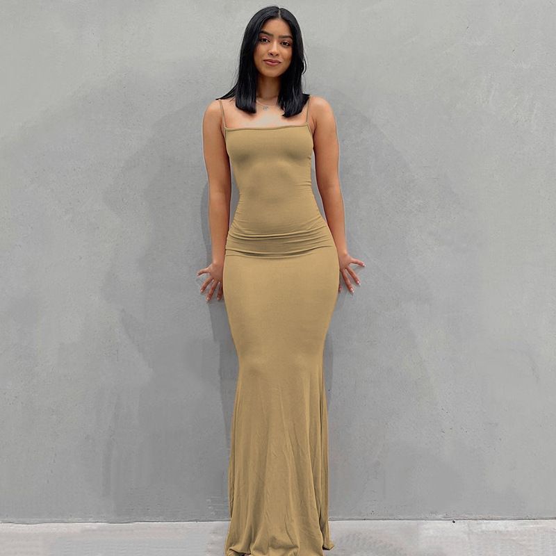 European And American Foreign Trade Women's Clothing 2022 Kardashian Skims Casual Slim Fit Strap Home Long Dress_ecoleips.com