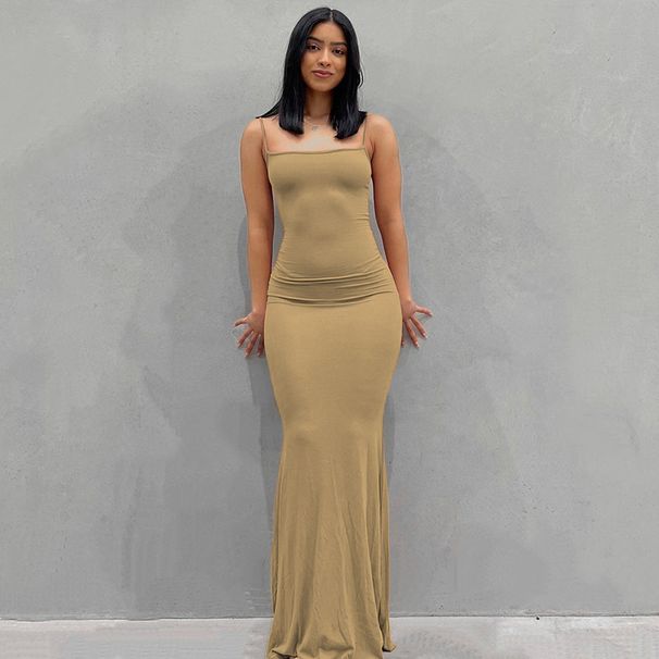 European And American Foreign Trade Women's Clothing 2022 Kardashian Skims Casual Slim Fit Strap Home Long Dress_ecoleips.com