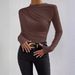 2026 Cross-Border European And American Solid Color Slim Fit Base Shirt Versatile Ruched Design Long Sleeve T-Shirt_ecoleips.com