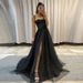 Elegant Slit Long Evening Dress With Spaghetti Straps For Banquet, Party & Hosting – A-Line Silhouette, Polyester Chiffon, Plus Size Available_ecoleips.com