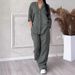 Breathable Linen Blend Two-Piece Set For Women: Relaxed Fit High-Waisted Trousers & Flowy Shirt, Plus Size Comfort_ecoleips.com