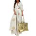 Women's Clothing Middle Loose Long Printed Robe Top Wide Leg Pants Two Piece Set_ecoleips.com