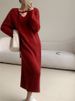 K New Knitted Dress With A Slimming Waistline, Suitable As A Base Layer, Long, Soft, And Warm, With A V-neck_ecoleips.com