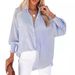 European And American Cross-border Striped Long-sleeve Loose Casual Women's New Pocket Shirt Top_ecoleips.com