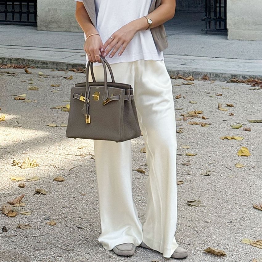Elegant High-Waisted Straight Leg Pants - Soft Polyester Satin Fabric For Women, Office & Casual Wear (Brown, Beige)_ecoleips.com