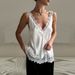 Sexy Lace Patchwork Sleeveless V-neck Top Spring And Summer Women's Elegant Solid Hollow Embroidery Design Soft Cool Casual Vest_ecoleips.com