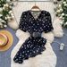 Women's French Style Green Polka Dot V Neck Shirt Korean Summer Short Sleeved Fitted Waist Tie Top Slimming Stylish_ecoleips.com