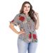 New Plus Size Women's Clothing, Printed Fitted Top For Plus Size Women, Short Sleeved Shirt With Straps_ecoleips.com