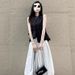 Cool Silk Cotton Design Black Round-neck Irregular Ruffle Shirt For Women, 2025 Summer New Light Luxury Fashion_ecoleips.com