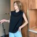 2024 Summer New Wide-Shoulder Women's Vest, Casual Loose-Fit Pure Cotton High-Elasticity Round-Neck Solid Color T-Shirt_ecoleips.com
