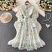 Women's French Style Lace Print Dress Heavy Duty Hollowed Out Lapel Slimming Long Gown With Metal Buckle Waist Cinching For Spring And Autumn_ecoleips.com
