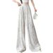 Suitable For All Seasons New Style Linen Butterfly Print Women's Casual High Waist Pleated Slimming Loose Straight Wide Leg Pants_ecoleips.com