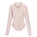 Women's Clothing New Ant Waist Slim Fit Long Sleeve Bottoming Shirt Zipper Design Arc Hem Irregular T Shirt Top_ecoleips.com