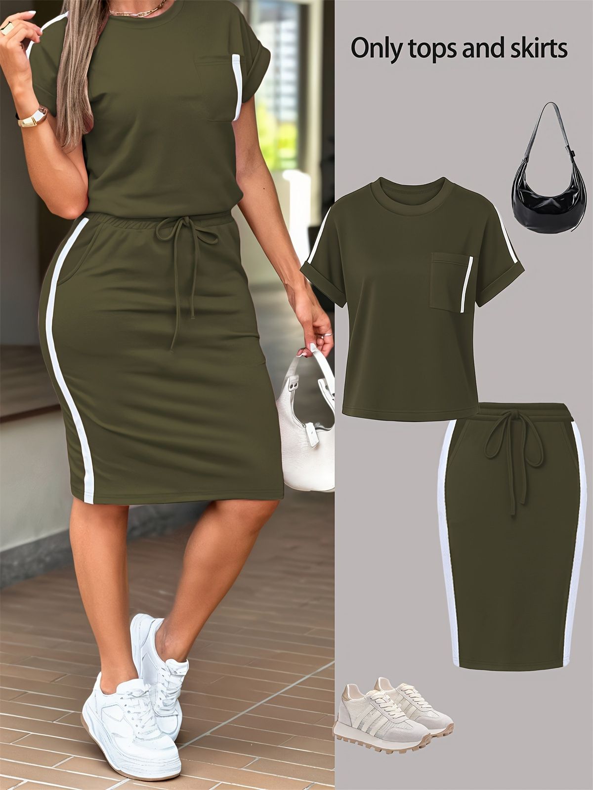 Women's Summer Stylish Off-Shoulder T-Shirt And Bodycon Skirt 2-Piece Set Casual Slim Fit Polyester Pant Suit For Spring/Autumn_ecoleips.com