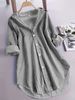 New Women's Loose Vertical Striped Medium And Long Shirt Casual Fashion Long-sleeved Shirt_ecoleips.com