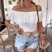 2026 European And American Cross-Border Solid Color Off-Shoulder Ruffle Lace Slim Fit T-Shirt Short Sleeve Top Women's_ecoleips.com