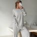 European And American Summer New Loose Comfortable Jacquard Knitted Sleeve Long Pants Pajama Set Cross-Border_ecoleips.com