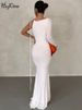 Hugcitar Fall Elegant Long Sleeve Draped Lace Up Sexy Slim Reversible Maxi Dress Women Fashion Wedding Party Festival_ecoleips.com