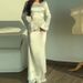 Voya Voya Autumn/Winter Women's Clothing: Solid Color Round Neck Long Sleeve Tie-Waist Chinese Style Dress,_ecoleips.com