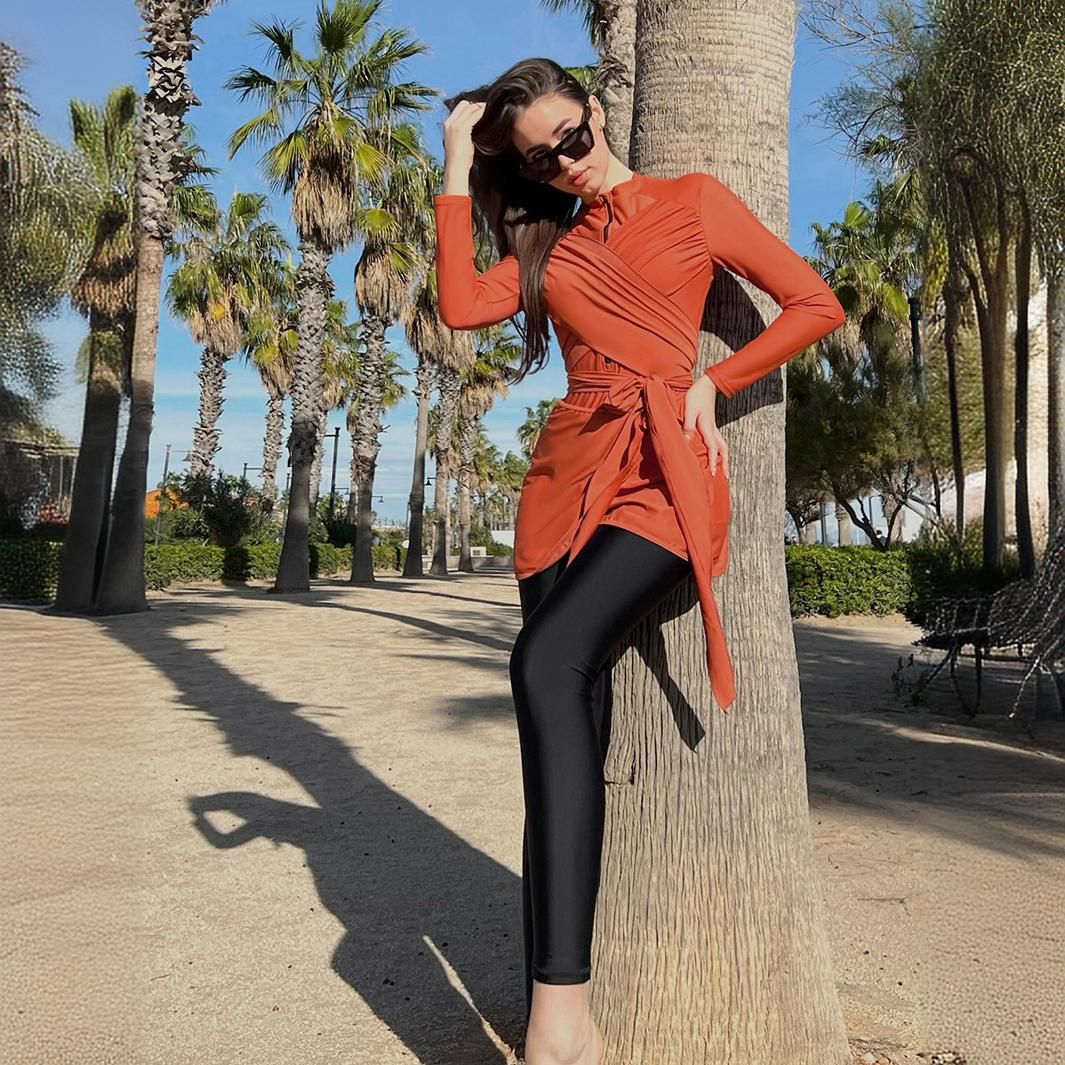 Muslim Swimsuit Beachwear Two-Piece Swimsuit Long Sleeve Long Pants Slimming Design For Women Sun Protection Swimwear_ecoleips.com