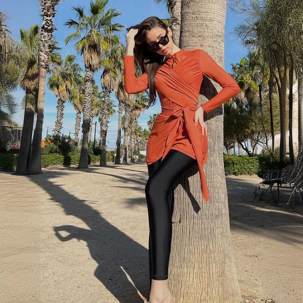 Muslim Swimsuit Beachwear Two-Piece Swimsuit Long Sleeve Long Pants Slimming Design For Women Sun Protection Swimwear_ecoleips.com