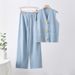 Women's Summer Knit Top & Wide Leg Pants Set – Sleeveless Button-Up & Flowy Trousers – One Size Fits All_ecoleips.com