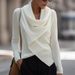 Women's Clothing Draped Neckline Knit Sweater – Asymmetrical Slouchy Pullover (White, XS-3XL)_ecoleips.com