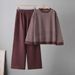 Women's Korean Style Two Piece Set Autumn Winter Striped Top And Wide Leg Pants Casual Cross Border Fashion_ecoleips.com