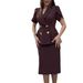 Women's Commuter Style Double Breasted Collared Top And High-Waisted Brown Pencil Skirt Two-Piece Set Versatile Clothing_ecoleips.com