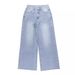 Women's Clothing Washed Blue Zipper Button Closure Jeans_ecoleips.com