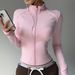 Women’s Slim-Fit Zip-Up Running Jacket – Color-Block Long Sleeve Yoga Top (Navy/Lavender/Beige/Black) – Moisture-Wicking & Stretchable_ecoleips.com