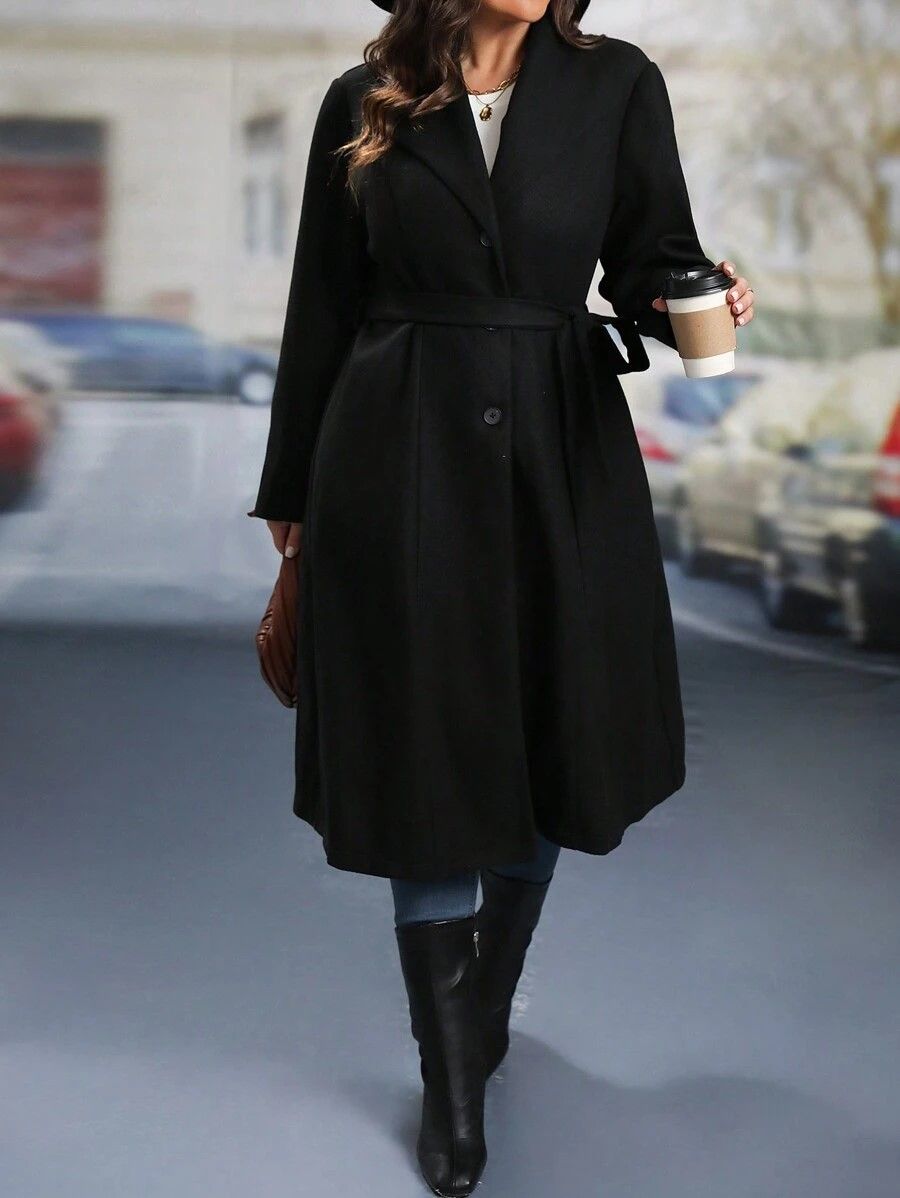2026 Woolen Coat With Fashionable Style And Large Size, Women's Long Jacket With Waistband, Wholesale_ecoleips.com