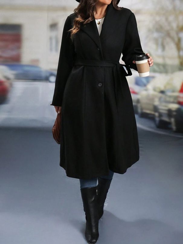 2026 Woolen Coat With Fashionable Style And Large Size, Women's Long Jacket With Waistband, Wholesale_ecoleips.com