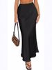 DEW Elegant High-Waist Mermaid Pencil Skirt - Stretch Acetate Satin Tailored Work Skirt For Women, Office To Dinner_ecoleips.com