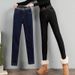 Women's Wool Denim Jeans, High-waisted, Winter Outerwear, Fleece-lined, Thickened Cotton Pants, Slimming, Extra Thick,_ecoleips.com