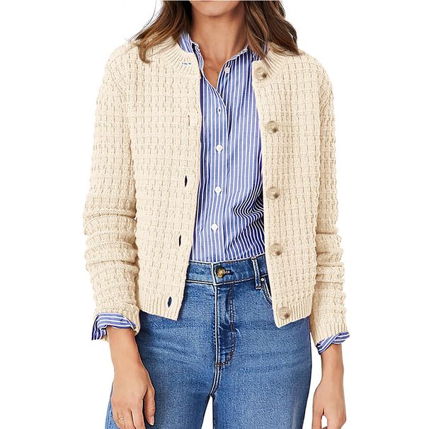 2026 Cross-Border European And American Autumn New Women's Solid Color Commuter Knitted Cardigan Casual Sweater_ecoleips.com