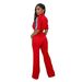 Women’s Clothing Denim Stitching Color Stand Up Collar Zipper Top Wide Leg Pants Two Piece Set_ecoleips.com