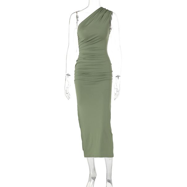 European And American Style Cross-Border 2024 Summer New Asymmetrical Shoulder Solid Color Slit Sleeveless Pure Desire_ecoleips.com