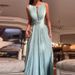 Sexy Hollow Out Backless Swing Beach Dress Spring Summer Sleeveless Solid Party Dress Women O-neck High Waist Pleated Long Dress_ecoleips.com