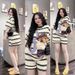 Women's Striped Cartoon Loose Fit Short Sleeve Two Piece Set Summer Casual Sports Suit Bear Pattern_ecoleips.com
