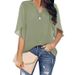 Verve Women's Short Sleeve Elegant Casual Solid Color V-Neck Chiffon Blouse 2025 New Style_ecoleips.com