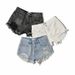 American Style INS Summer High Waist Slim Fit Washed Frayed Hem Shorts For Women, Leg-Lengthening Ripped Denim Hot Pants_ecoleips.com