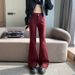 Sweet And Cool Style Ankara Red Micro-flared Double-button Women's Jeans, Extra-long Coffee-colored Trousers_ecoleips.com