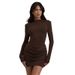 Elegant Solid Color Bodycon Dress – Long Sleeve, Slim Fit & Waist-Cinching (Fall Fashion Essential For Work & Evening Outfits)_ecoleips.com