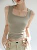 Women Solid U Neck Ribbed Tank Top Camisole Women Summer Basic Elastic Tank Top U Neck Solid Tank Top_ecoleips.com