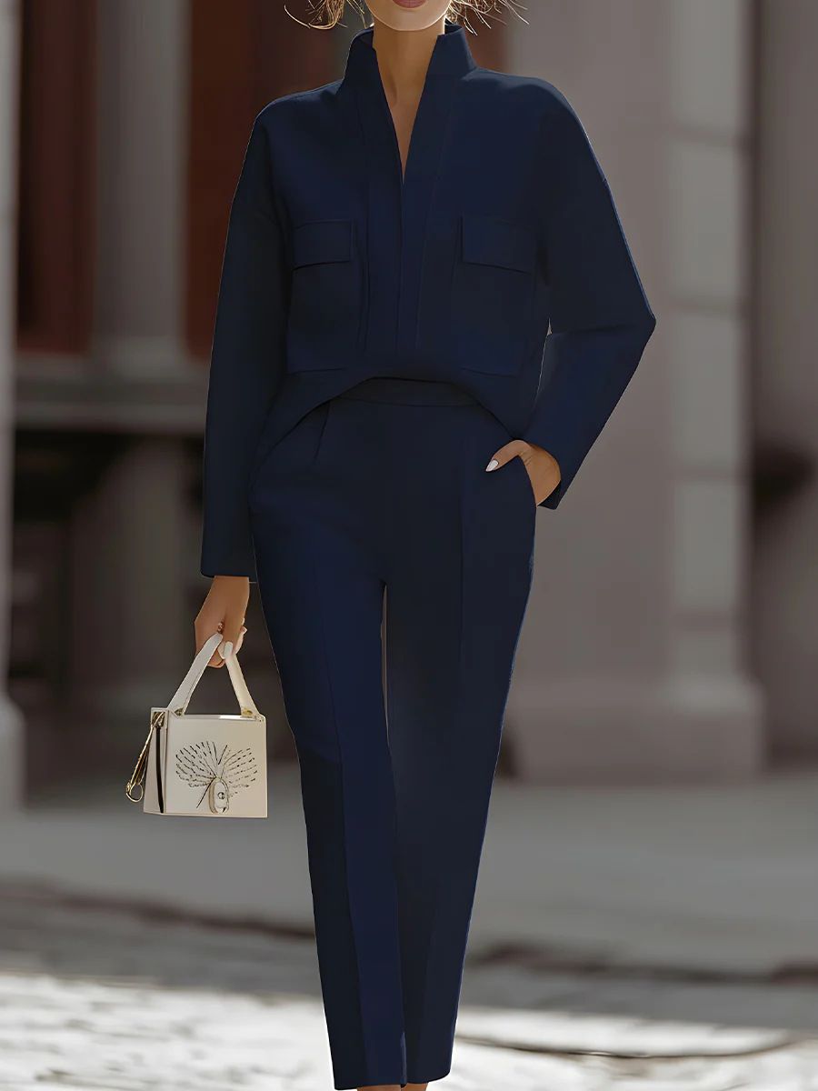 Fashionable Urban Commuter Women's Clothing Set With Pocket Top And Pants_ecoleips.com