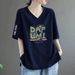 Women's V Neck Short Sleeved T-Shirt Loose Fit Plus Size Slimming Fashionable Printed Top New Summer Style_ecoleips.com