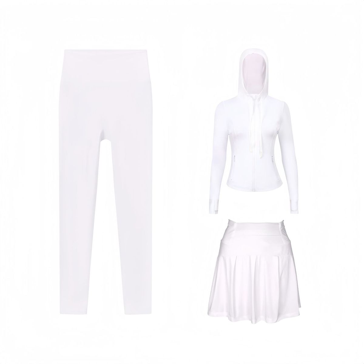 Women's Slim Fit Three Piece Set Hooded Jacket Skirt Cropped Pants Elastic Sports Running Yoga Outerwear_ecoleips.com