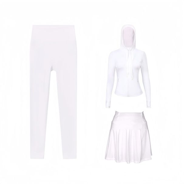 Women's Slim Fit Three Piece Set Hooded Jacket Skirt Cropped Pants Elastic Sports Running Yoga Outerwear_ecoleips.com