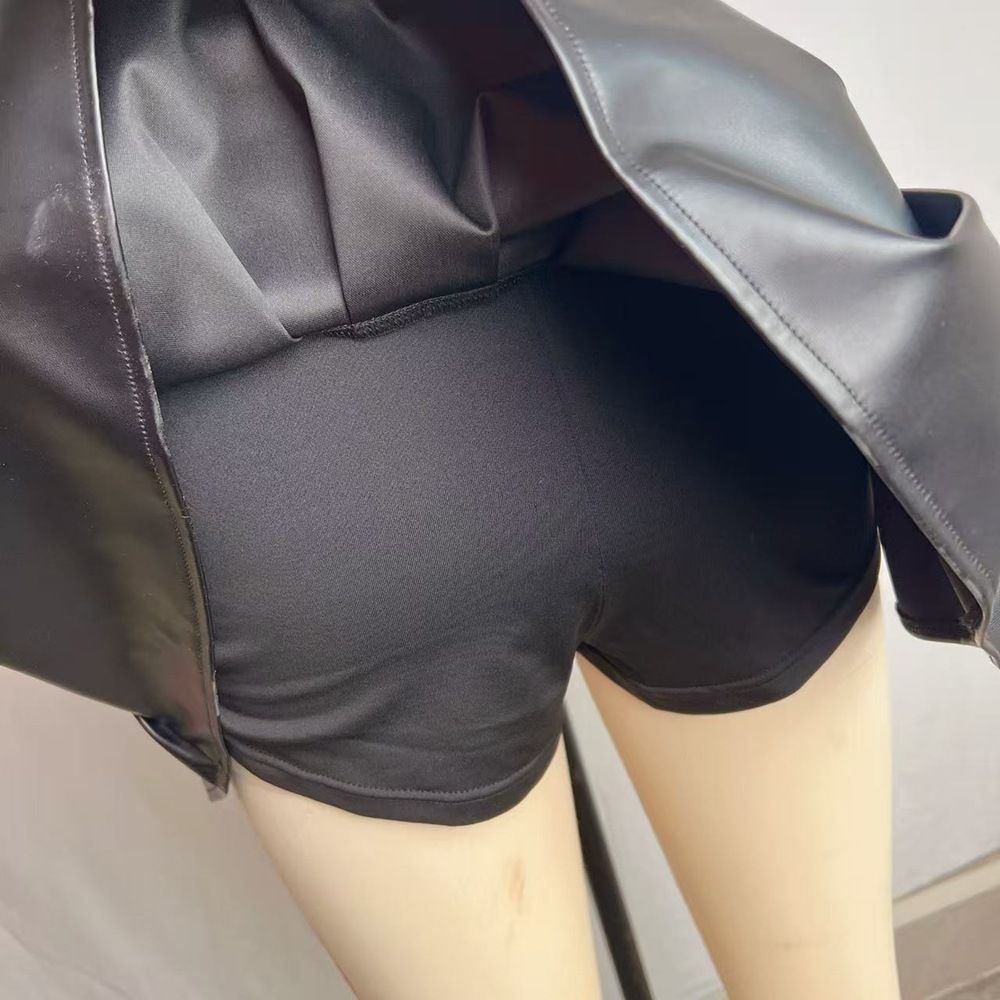 Sexy High-Waist Pleated Mini Skirt – Anti-Slip Bodycon PU Leather Skirt For Nightclub & Party (S-XL)_ecoleips.com